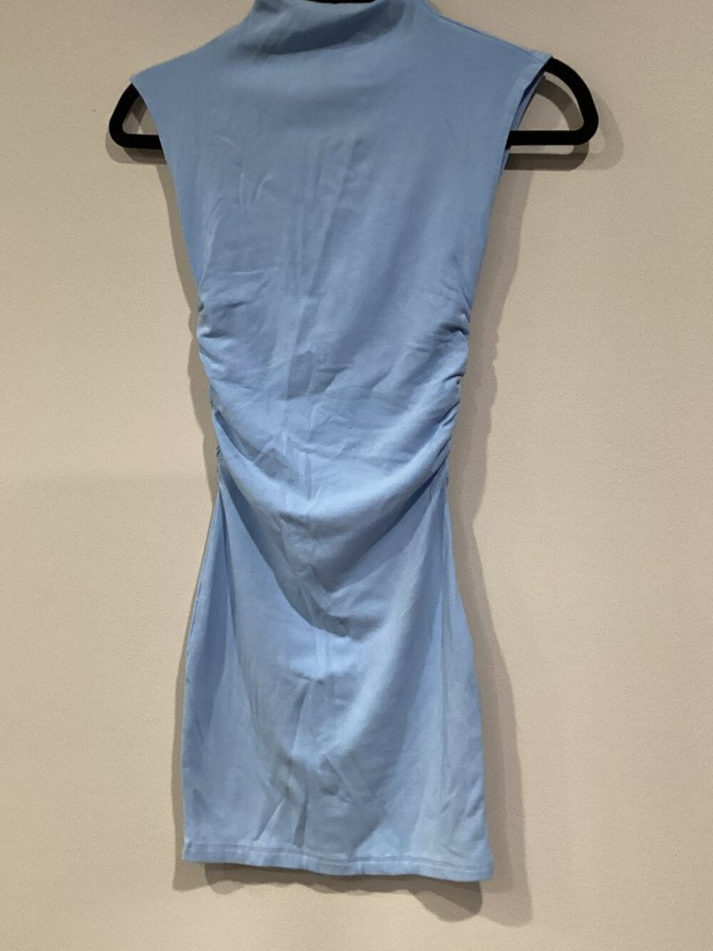 Calypso Light Blue Mockneck Capped Sleeve Bodycon Mini Dress - Small